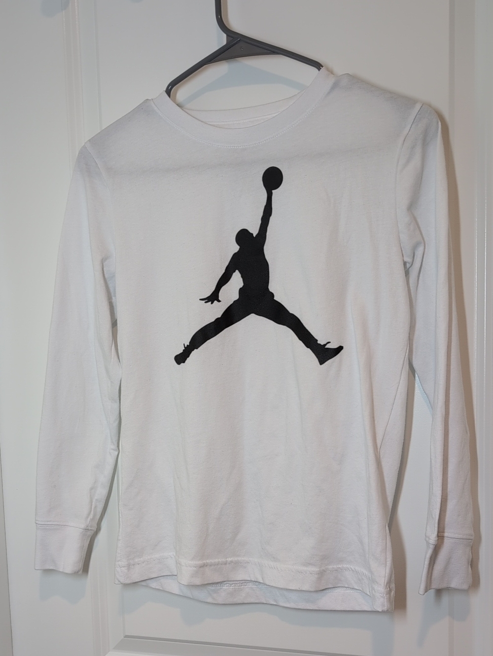Jordan White Long-Sleeve Tee with Black Jumpman Logo